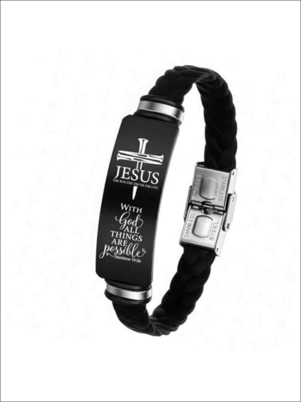 Men's Adjustable Leather Bracelet Engraved Bible Verse Religious Gift